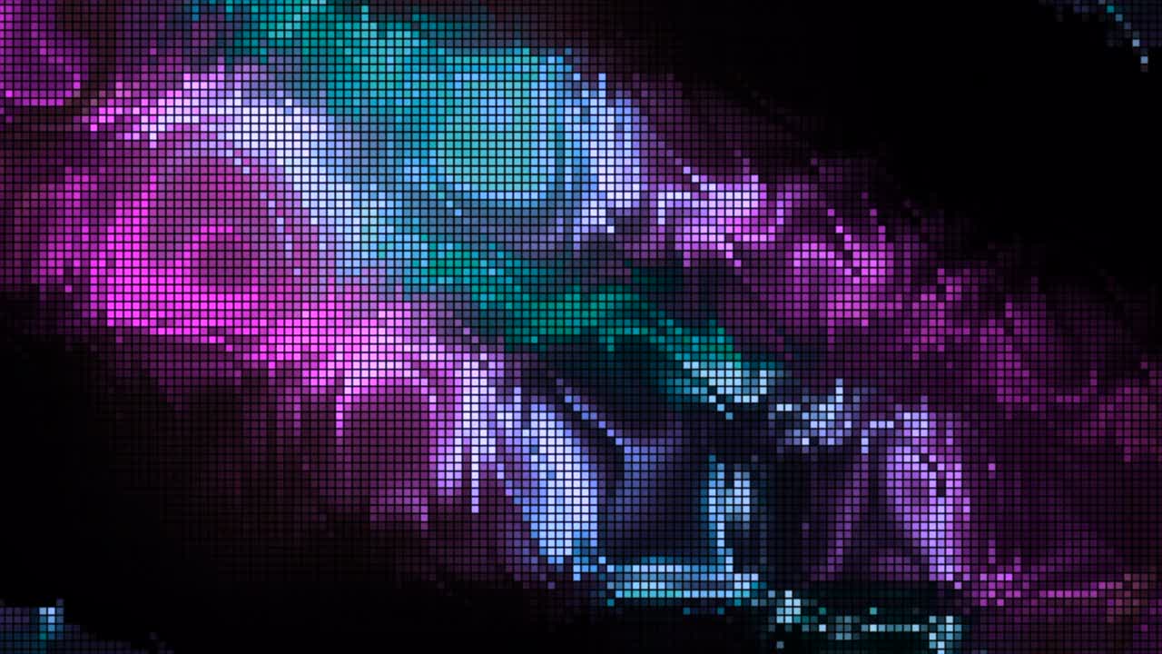 fondo colorido con efecto de vidrio borroso por la lluvia. movimiento. animación borrosa con píxeles en el fondo de gradientes coloridos. líneas coloridas borrosas detrás de vidrio mojado