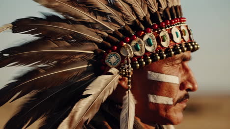 native american man wearing headdress