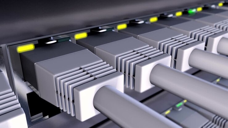 RJ45 Connectors plugged in to network switch loop