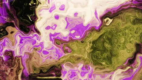 Animation-of-vibrant-coloured-purple-and-green-liquid-flowing-in-hypnotic-motion