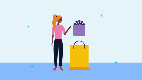 young businesswoman using smartphone with shopping bag