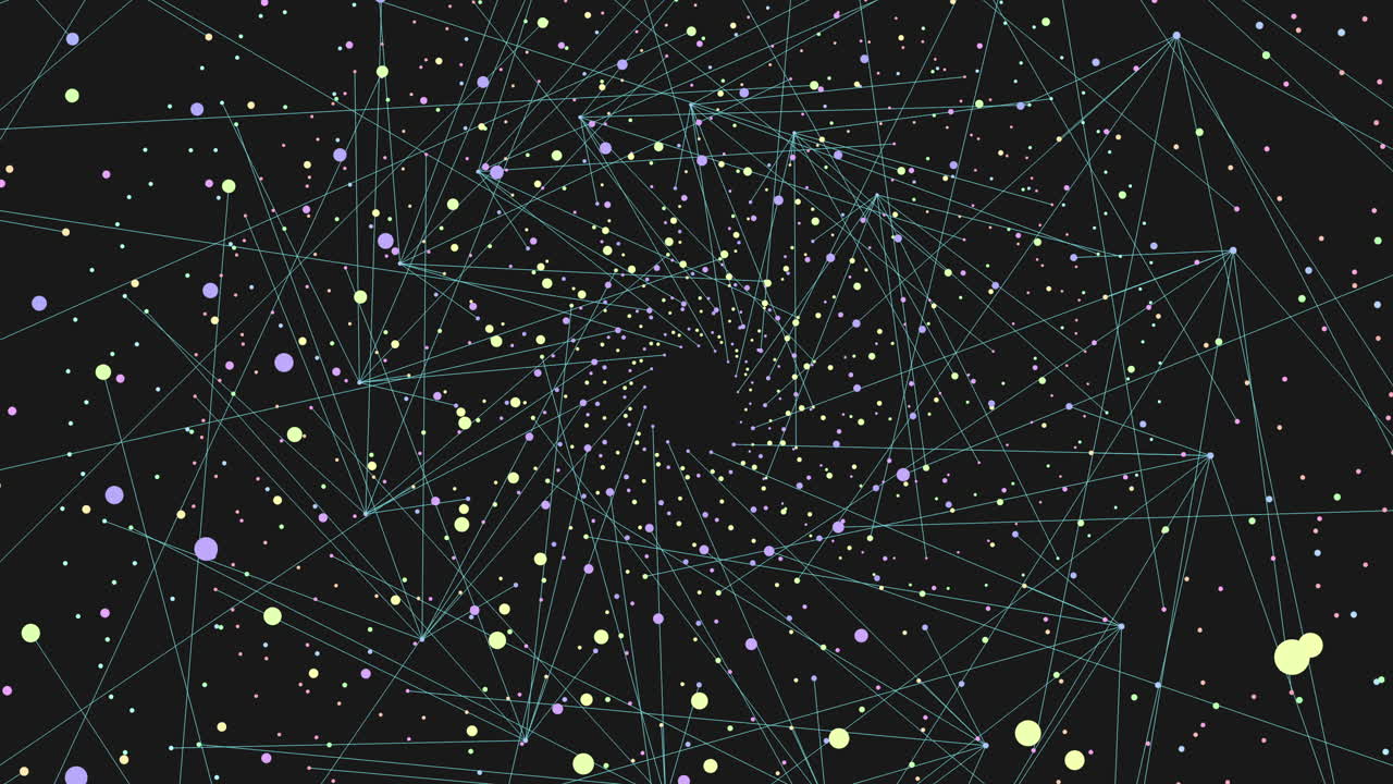 Whirling spiral of interconnected lines in vibrant shades