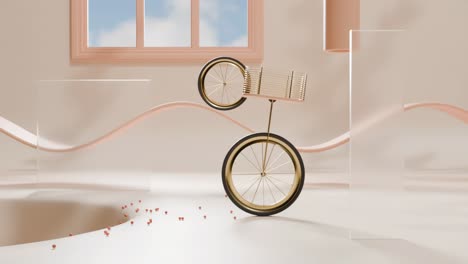 abstract 3d rendering of a unicycle with pastel colors