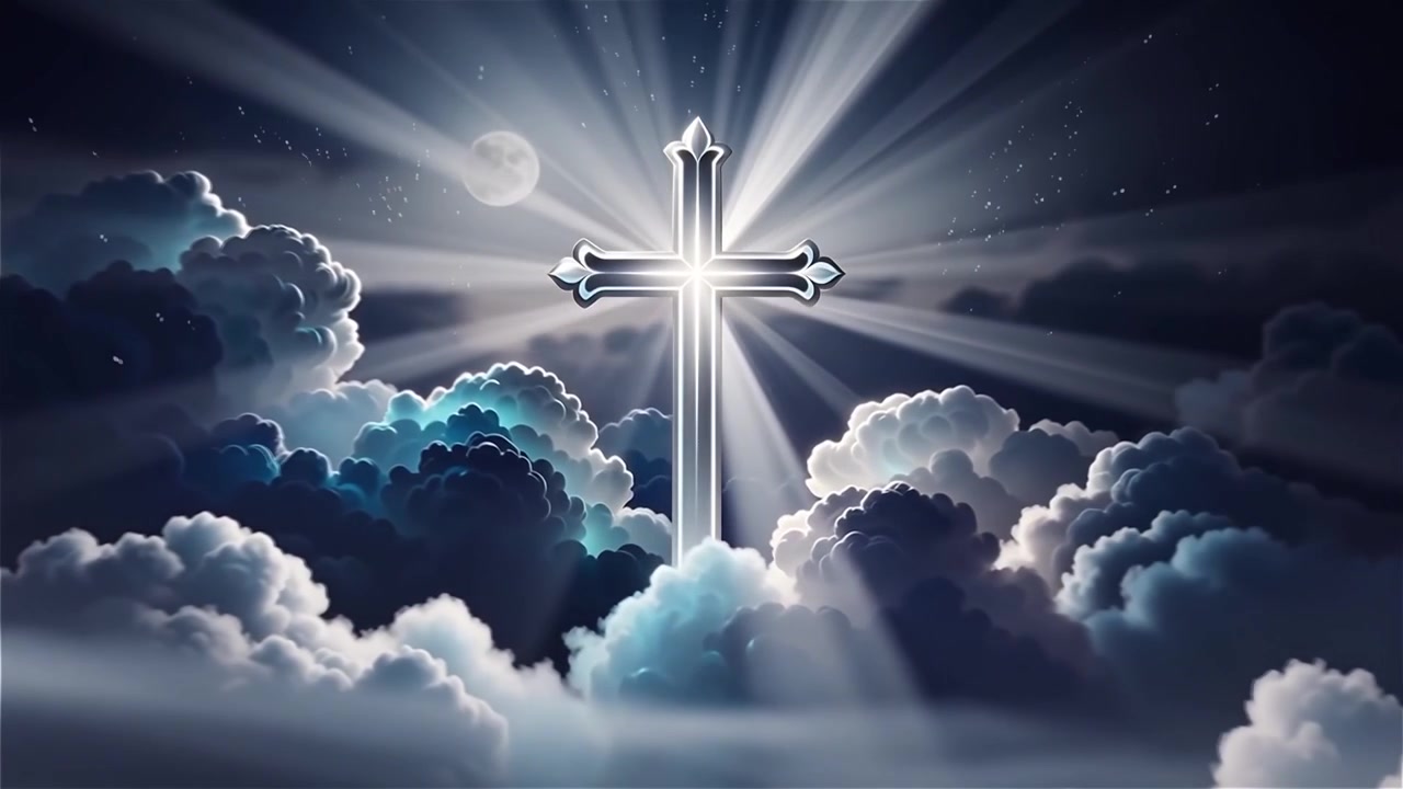 Croce Cristiana Luce Celestiale Sfondo per il Culto.