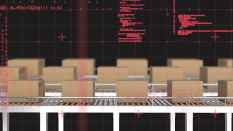 animación del procesamiento de datos a través de la red de red contra cajas de entrega en cintas transportadoras