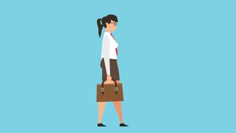 businesswoman character walking cycle with briefcase loop cartoon animation isolated. luma matte