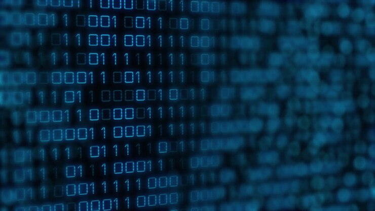 Animation of blue binary code changing on black background