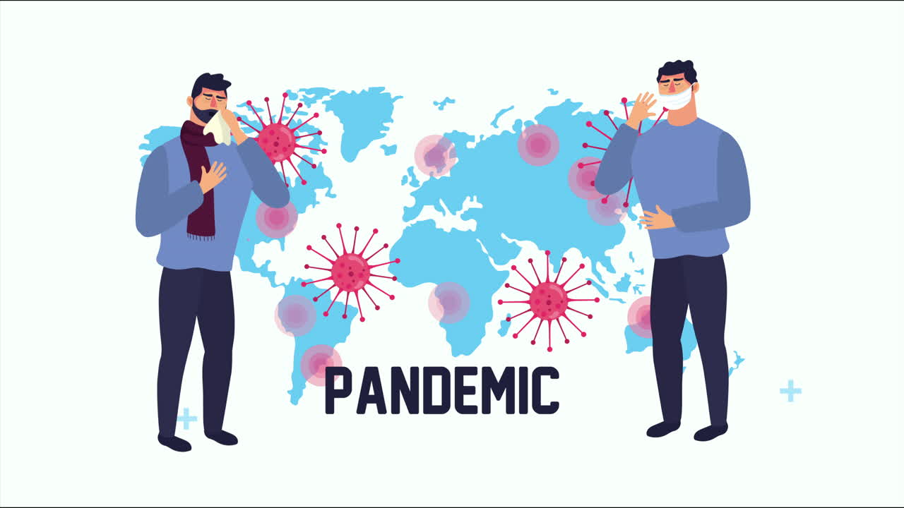 코로나19 입자가 있는 사람들과 지구 행성