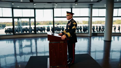 military general addressing troops