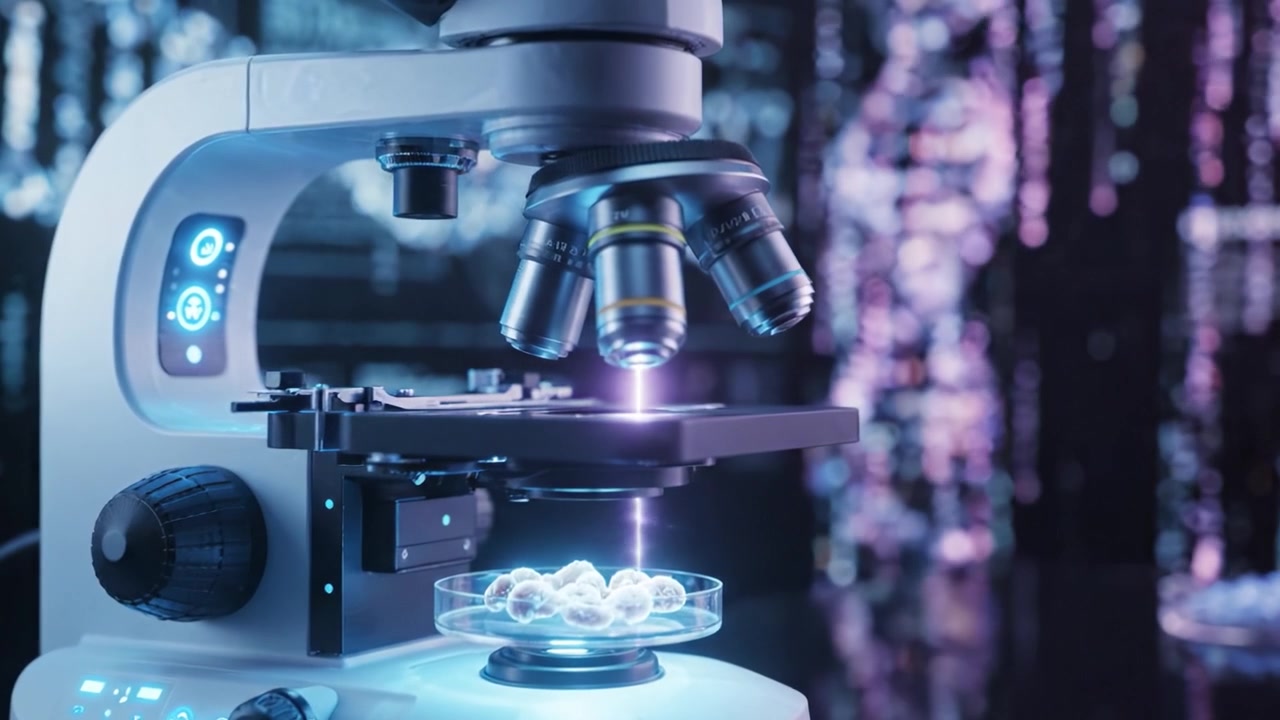 Advanced Laboratory Microscope Observing DNA Structures with Innovative Imaging Technologies for Enhanced Scientific Research and Analysis in a High-Tech Environment