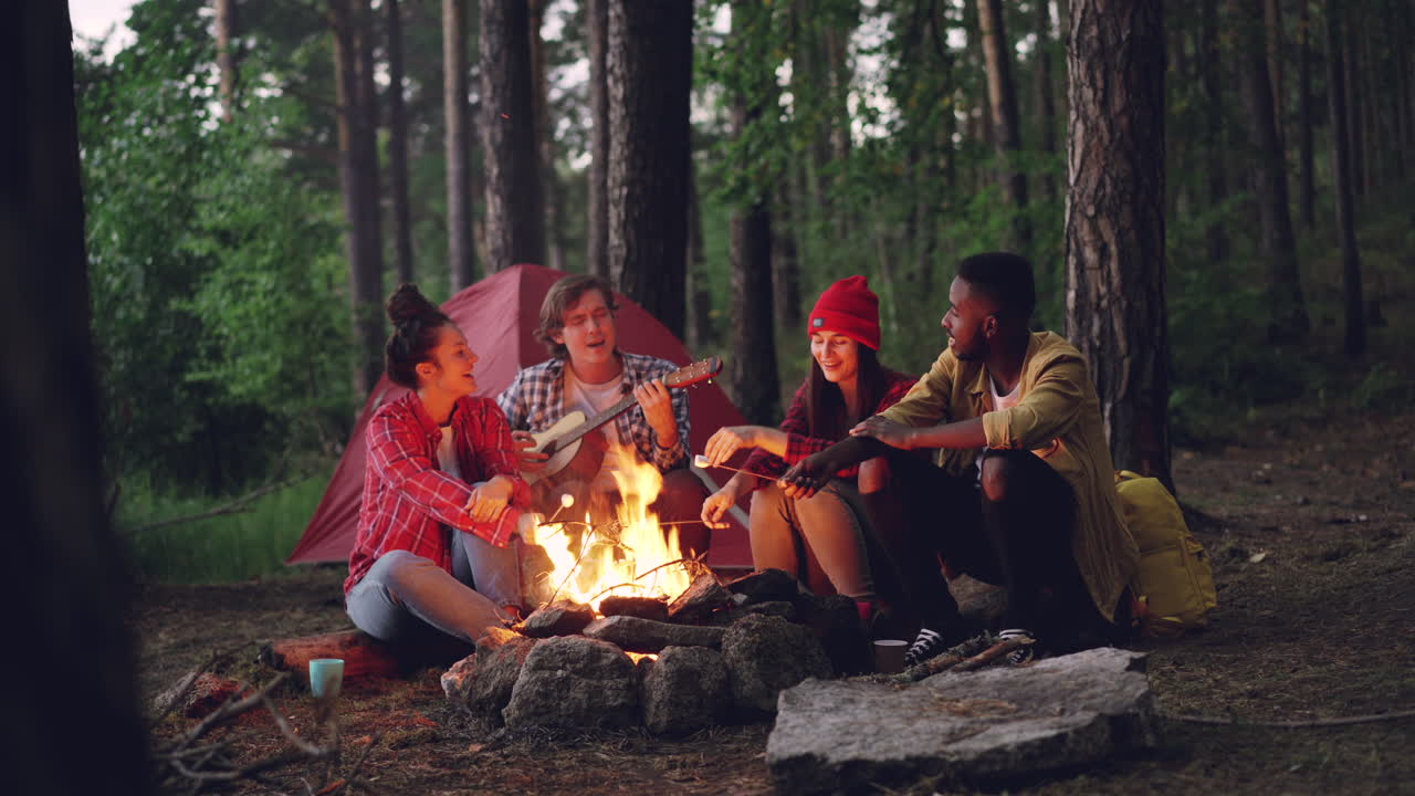 Friends Enjoying a Campfire in the Forest