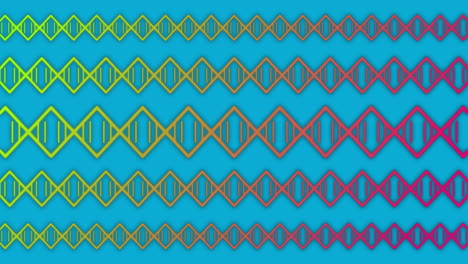 animation of horizontal rows of colourful diamond pattern with moving lines on blue background