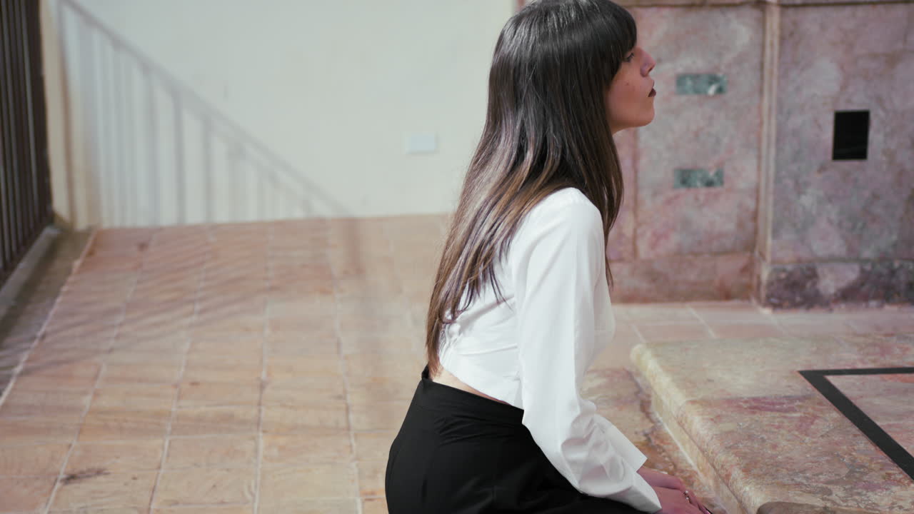 Woman On Her Knees In The Church Adoring God