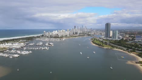 gold coast broadwater - boats sailing at estuary near southport city in gold coast, qld, australia