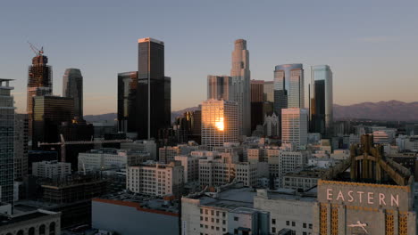 downtown los angeles skyline at golden hour