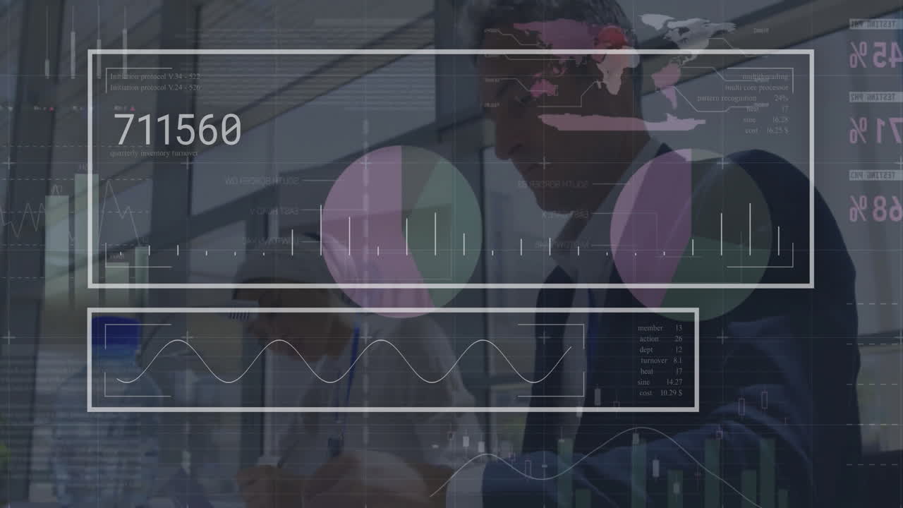 animación del procesamiento de datos sobre diversas personas de negocios en la oficina