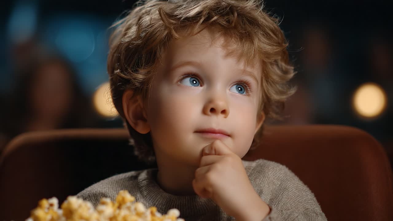 Captivated by the Magic of Film: A Young Child's Enchantment with the Cinematic Experience Illuminates the Joy of Movie Watching and Nostalgia