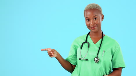 Black-woman,-doctor-and-pointing-on-mockup