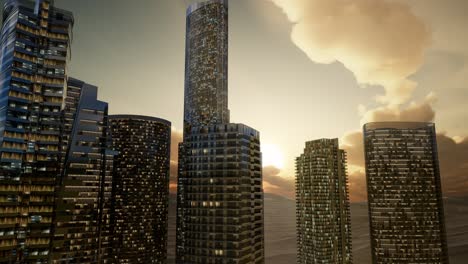 city skyscrapers at sunset in desert