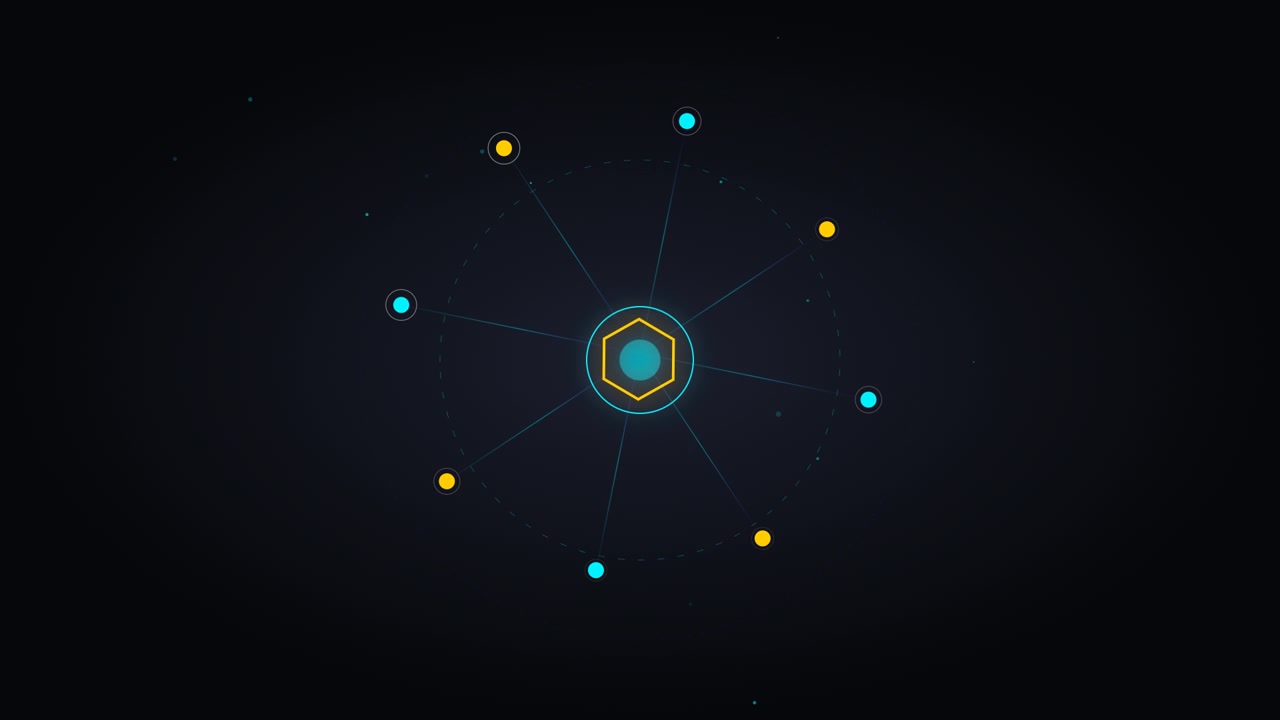 Abstract Motion Graphic of Rotating Hexagon and Orbital Points