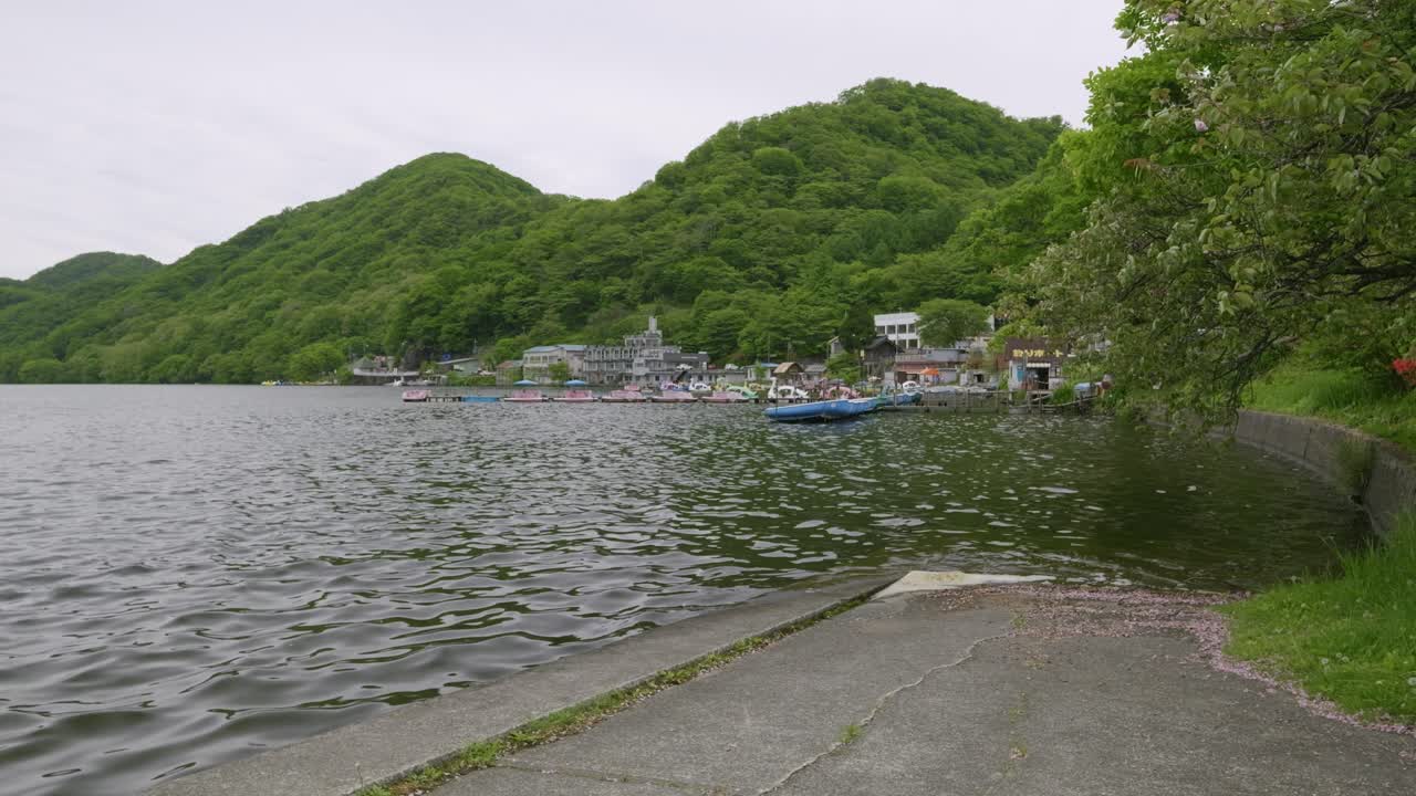 Pier of Lake Haruna in Gunma norht of Tokyo on cloudy day