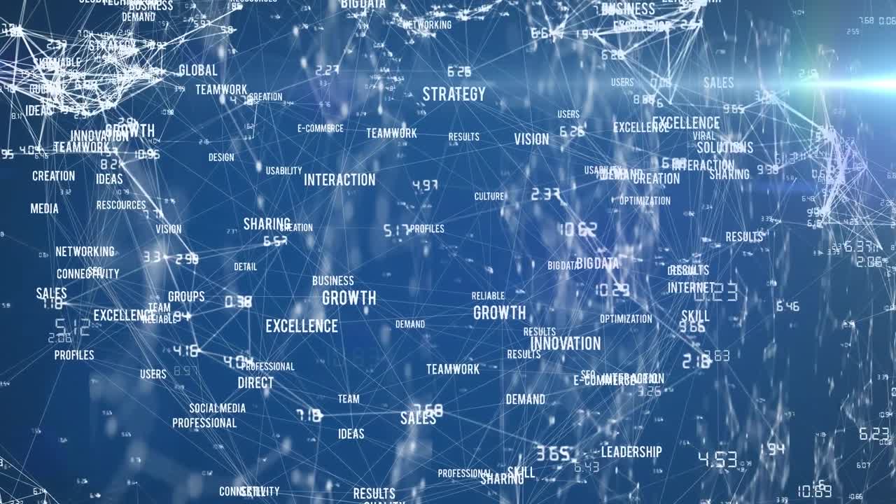 Animation of financial data processing on blue background