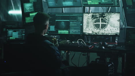 team of hackers working late at night in a high-tech room