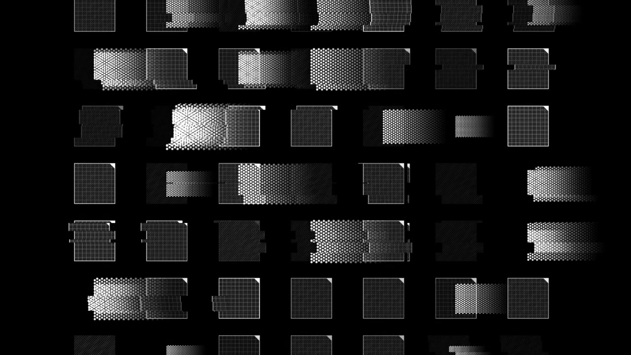 Dynamic Black and White Grid with Changing Halftone Textures