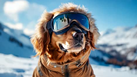 a dog wearing a jacket and goggles in the snow