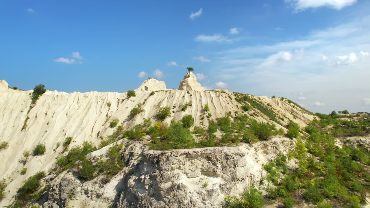 Aerial drone view of the Little Switzerland of Moldova located in Fetesti. Former limestone quarry with unusual landforms