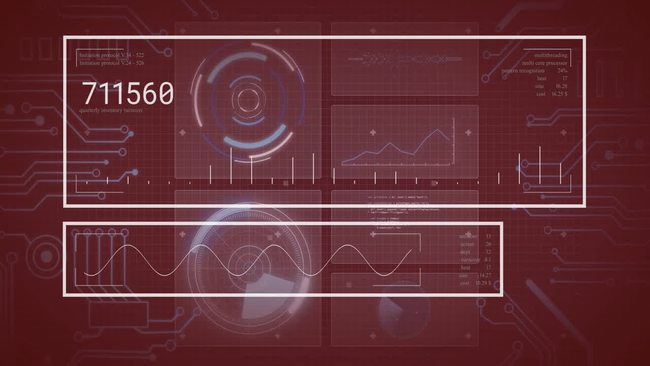 procesamiento de datos digitales y animación analítica a través de la interfaz tecnológica roja