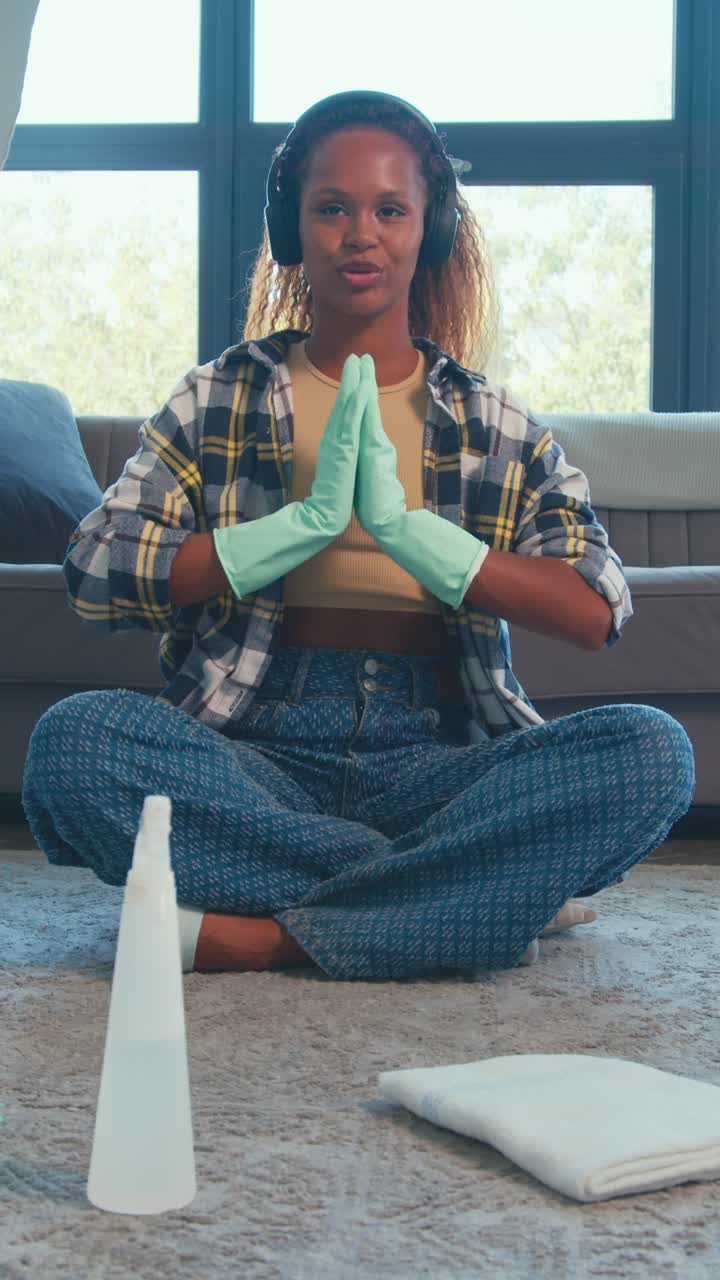 Mindful cleaning and relaxation session at home during the day