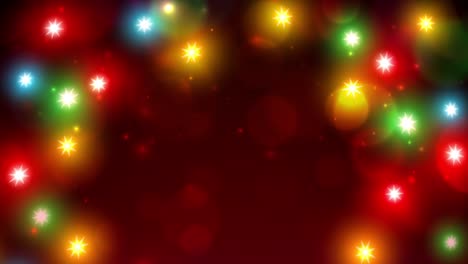 luces de navidad coloridas animadas. feliz navidad feliz año nuevo tarjeta de felicitación de vacaciones. luces brillantes sobre fondo rojo. guirnalda de navidad brillante. diseño de estandarte de fiesta de navidad de vacaciones. bucle sin costuras