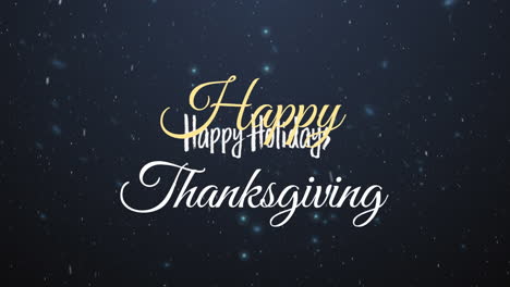 sparkling blue and gold animation with happy thanksgiving text on festive background