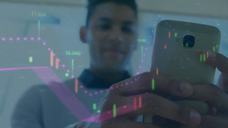 animación del procesamiento de datos sobre el hombre utilizando un teléfono inteligente