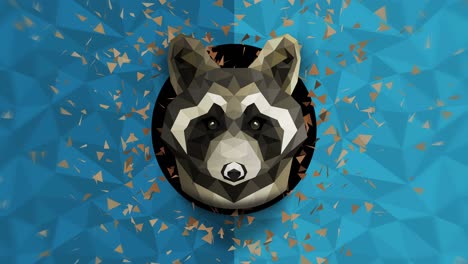 polygonal raccoon background. animal head. low polygon loop animation. geometric wildlife. polygonal animal portrait.