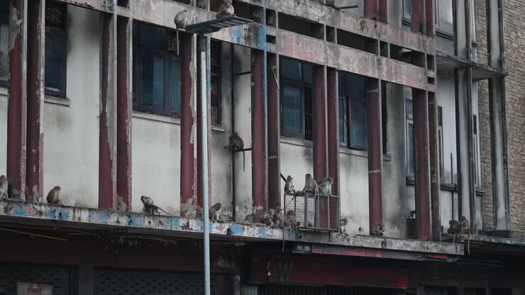 Monos en un edificio antiguo