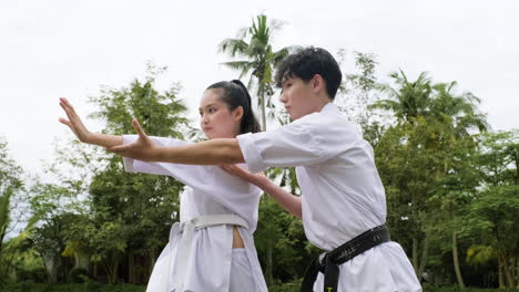 pareja practicando artes marciales juntos