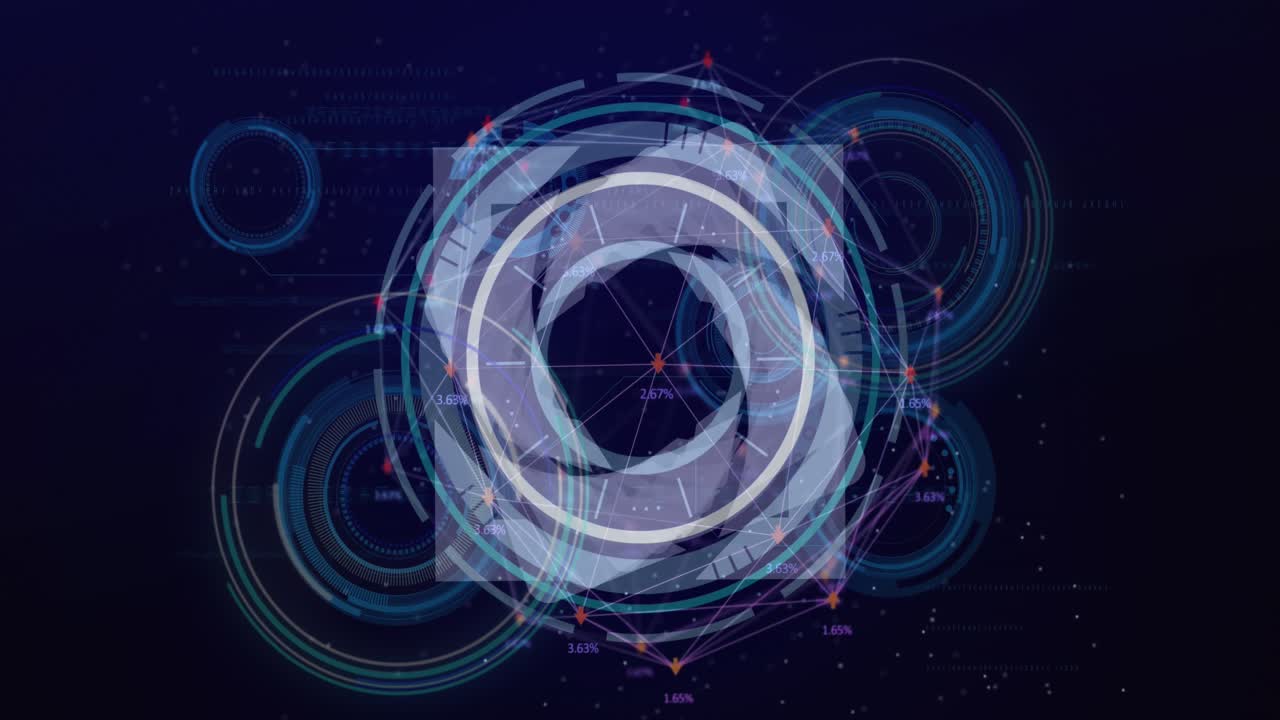 Animation of globe of connections over scope scanning and data processing
