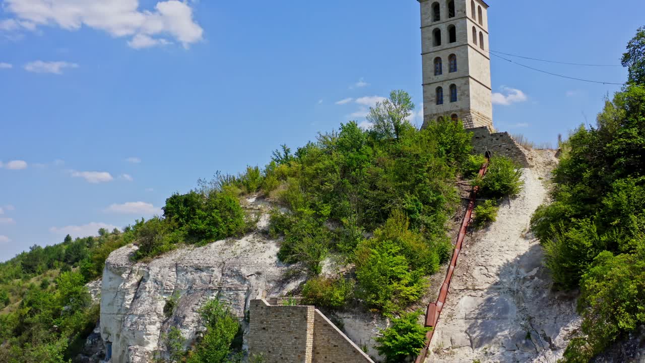 Ancient Orthodox Church. Aerial view of orthodox church in mountain