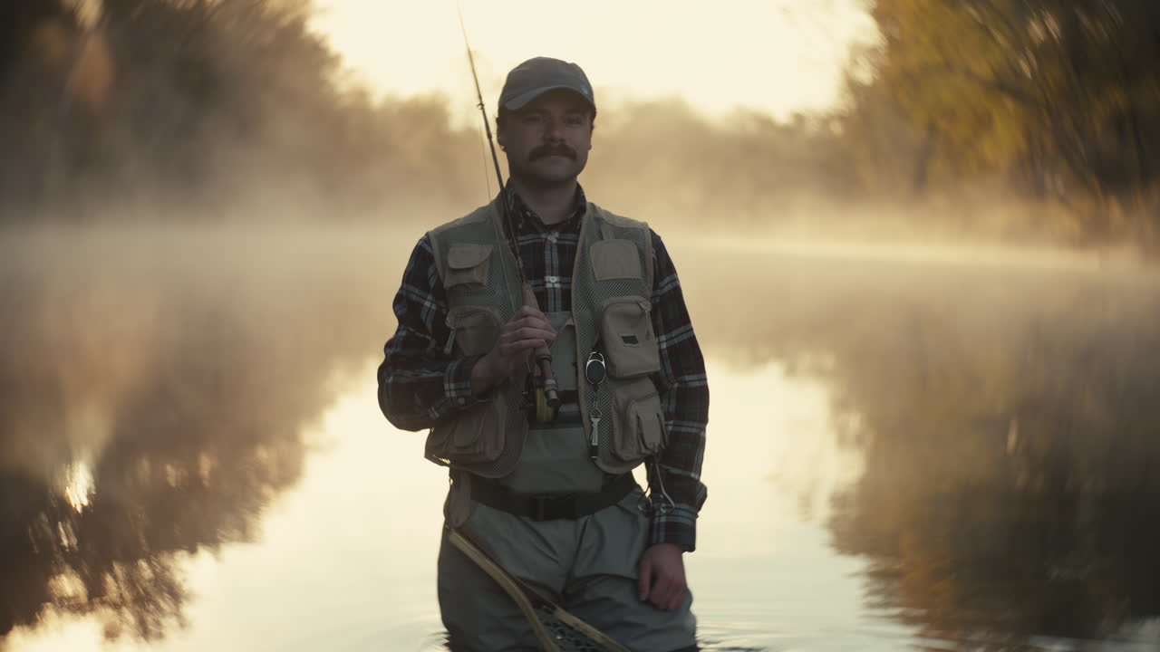 Fisherman in Misty Morning River