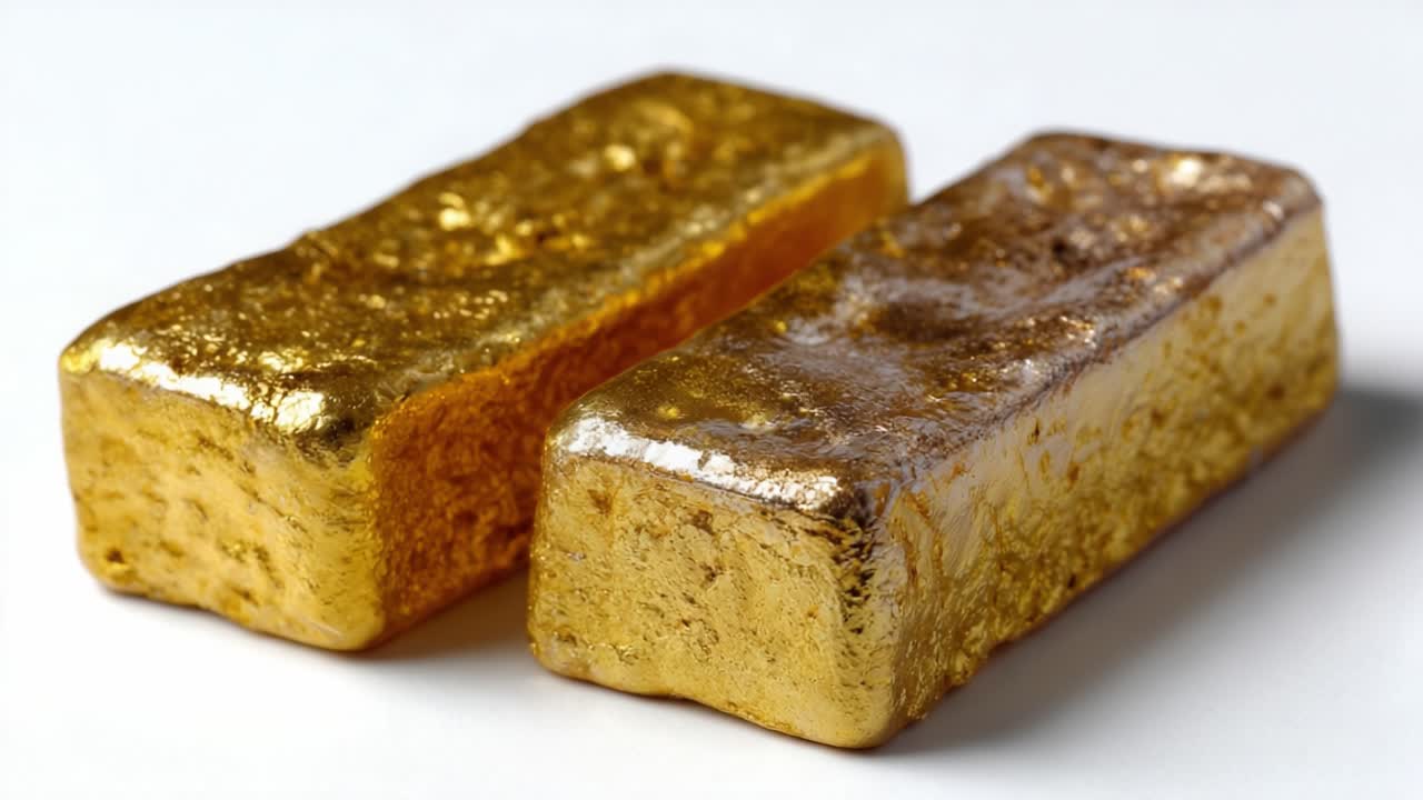 Two Gleaming Gold Bars Showcasing their Shiny Surface and Solid Structure, Representing Wealth, Investment, and Luxury in Modern Economy