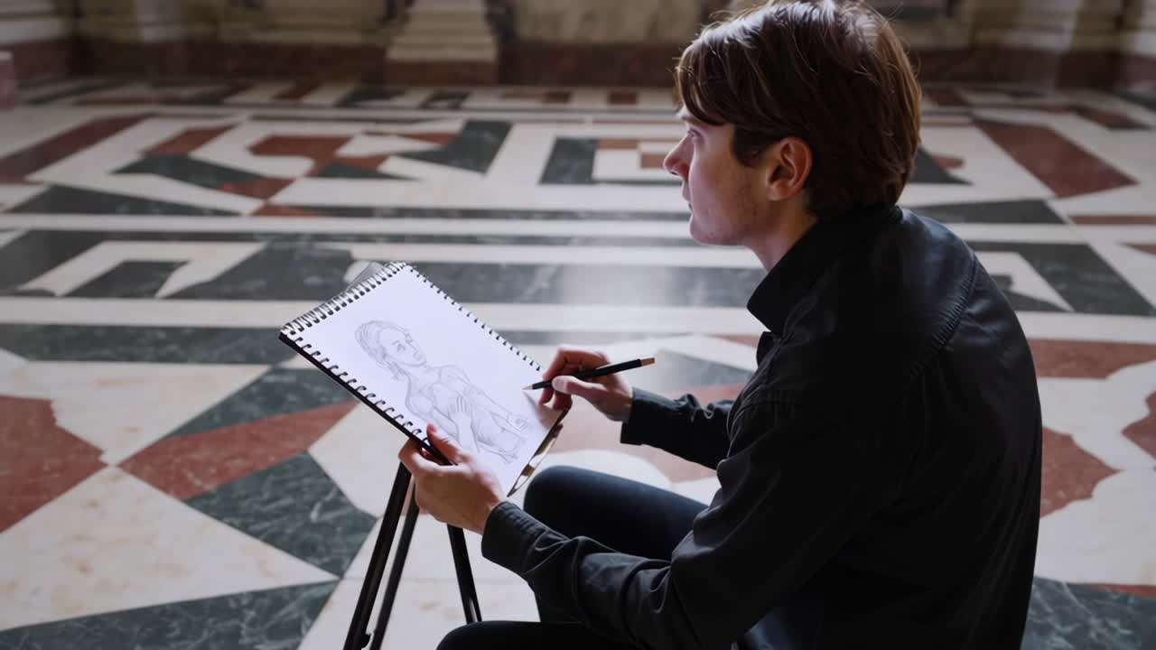 Artists copying Renaissance art in a historical chapel