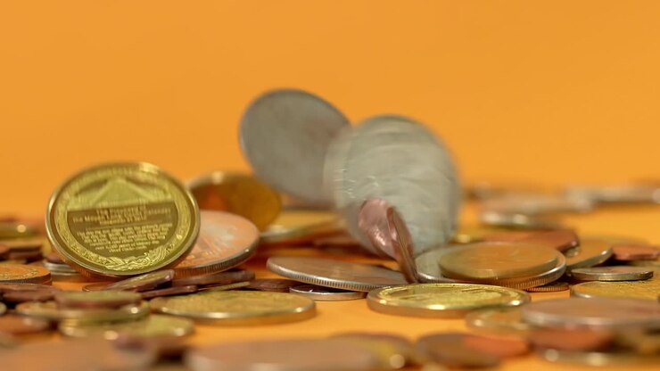 Shiny gold coins falling, financial saving grow concept of wealth banking investment economy success of finance business, monetization of ideas, abundance wealth prosperity motion
