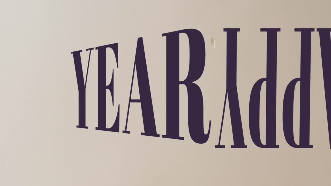 animación de texto de feliz año nuevo sobre confeti cayendo