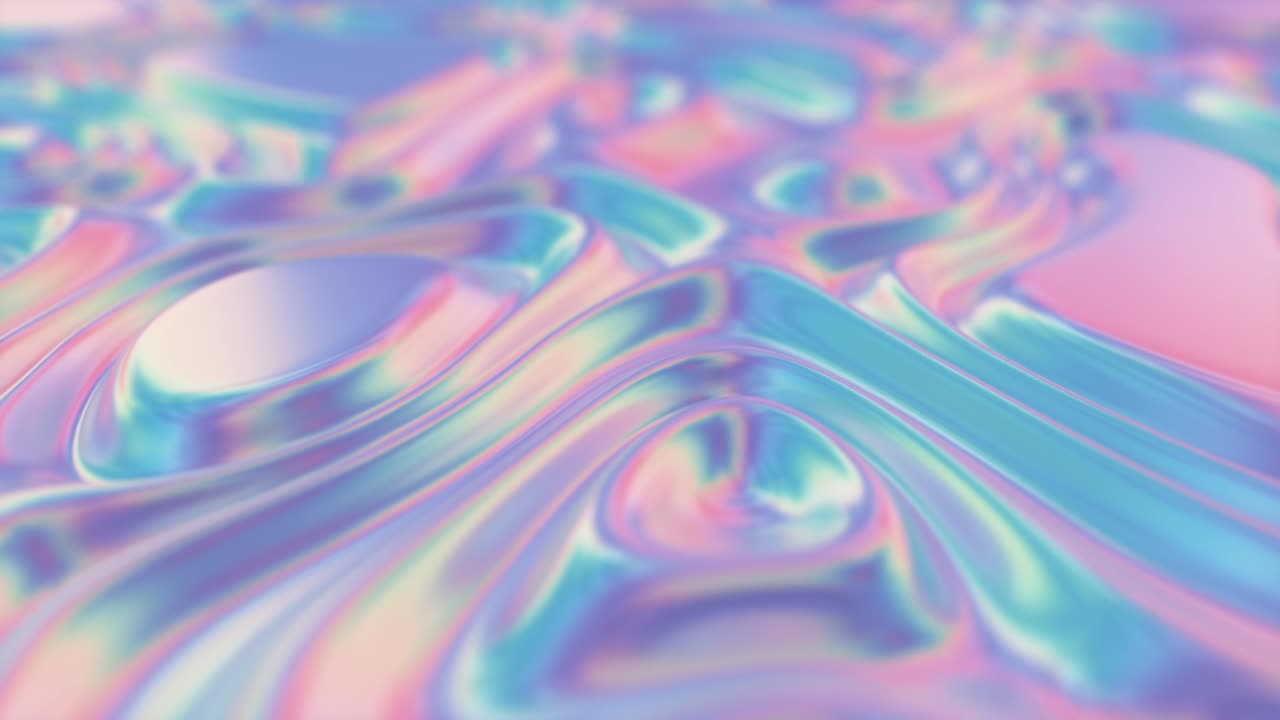 액체 홀로그래픽 배경: 실크 직물의 부드러운 파동 표면, 파동과 직물의 접힘, 4k 3d 렌더링, 원활한 루핑 3d 애니메이션