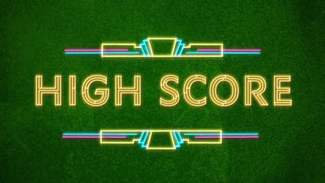 Digital-animation-of-neon-high-score-against-changing-green-grunge-background