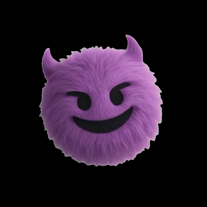 Emoji di diavolo peloso viola animato in 3D e rotante