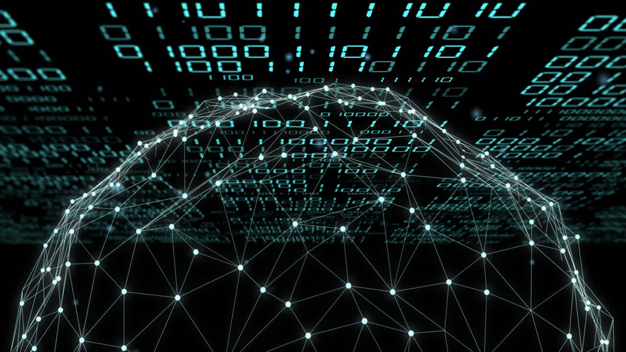Animation of binary coding data processing over globe