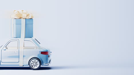 3d style automobile car carrying the gift box, 3d rendering.